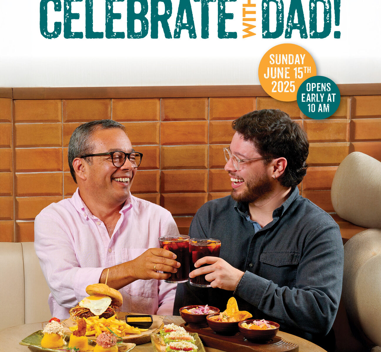 Father’s Day Brunch spread at Pisco y Nazca with cocktails and Peruvian dishes.