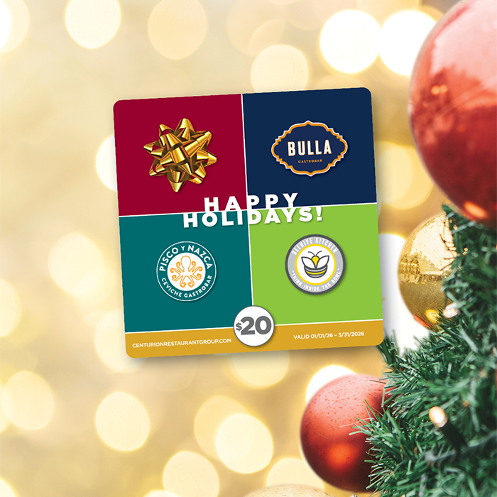 Holiday eGift Card Promo – Buy $100, Get $20 Bonus – Bulla, Pisco y Nazca, Beehive Kitchen