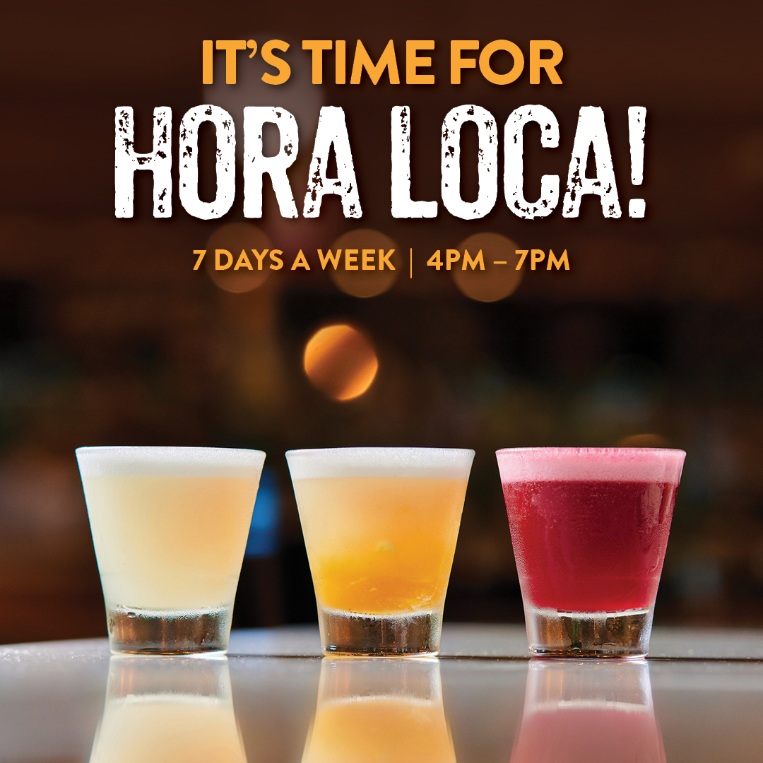 Happy hour drinks at Pisco y Nazca featuring cocktails, martinis, house liquors, and sangria available daily from 4PM to 7PM