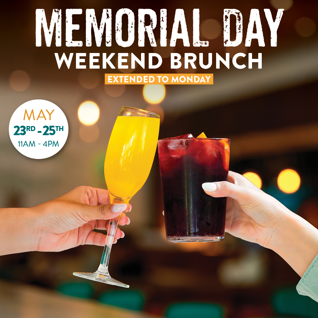 Pisco y Nazca Memorial Day Weekend Brunch promotion featuring brunch dishes, mimosas, and sangría. Available May 23–25 from 11 AM to 4 PM.